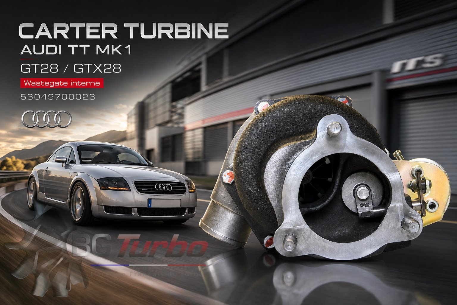 Turbo PIECES DETACHEES - ADAPTABLE - CARTER TURBINE - Type AUDI TT - MK1- &nbsp;GT28/GTX28 - Wastegate interne - 53049700023 - 53031008005GT28
